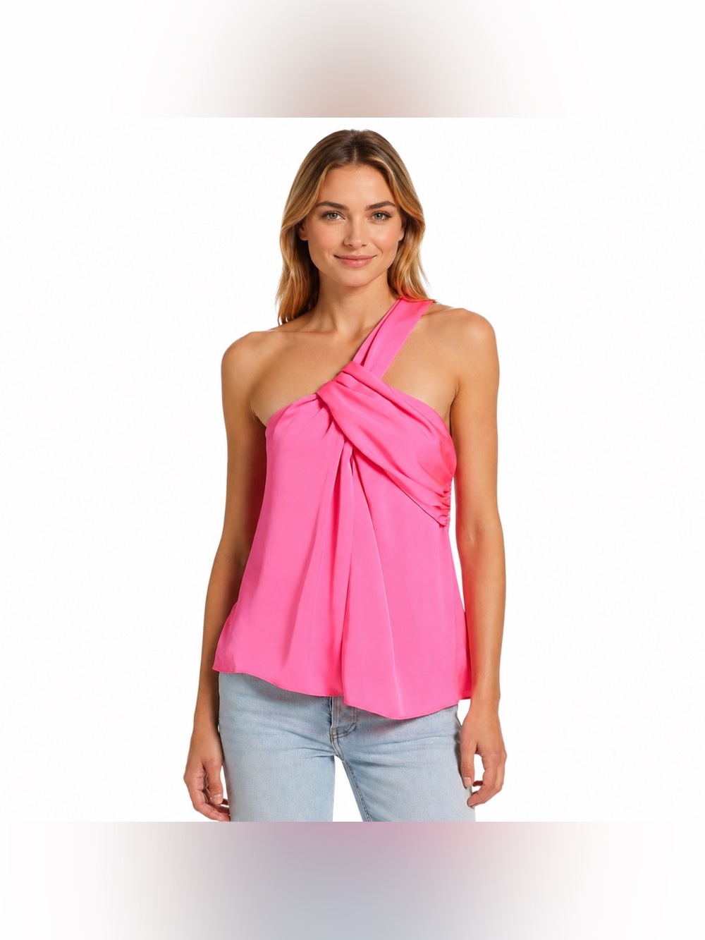 Ramy Brook Jocelyn Satin One Shoulder Draped Twist Front Blouse Size XS